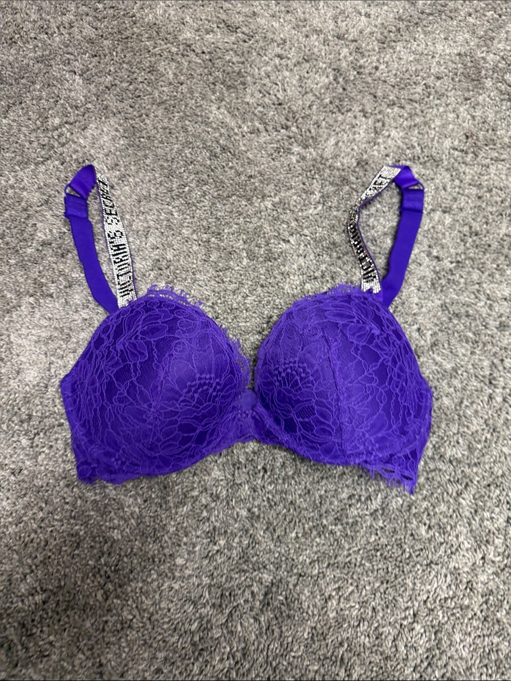 Victoria Secret Purple Shine Strap Lace Push-Up Bra with Logo Straps